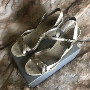 Ann Taylor Bronze Metallic Leather Wedges
